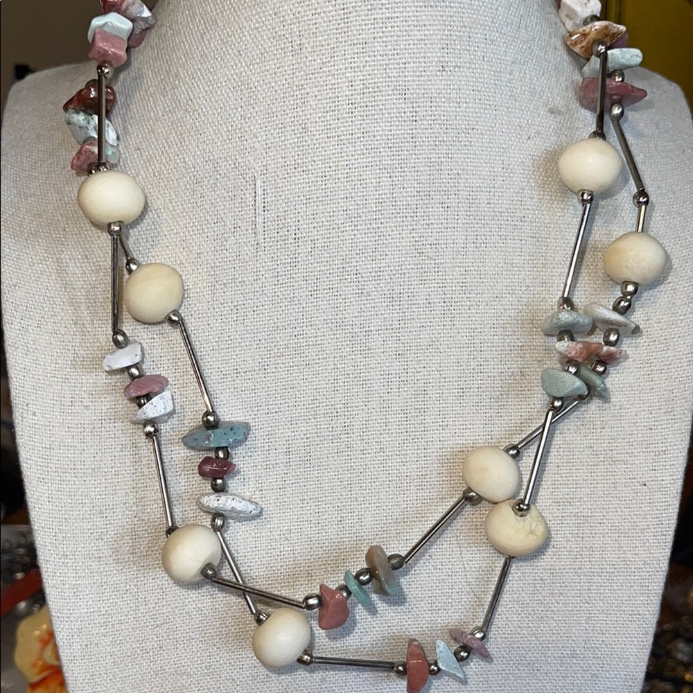 Elegant Multi-Stone Necklace with Cream Accents